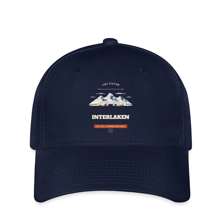 Interlaken badge on a flexfit cap, navy