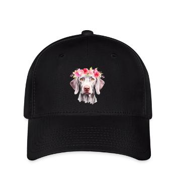 Weimaraner Hund mit Blumenkranz Porträt - Flexfit Cap - Schwarz - Vorne
