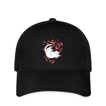Katze mit roten Blumen - Flexfit Cap - Schwarz - Vorne