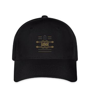„GAINER“ Design, Fitness und Bodybuilding - Flexfit Cap - Schwarz - Vorne
