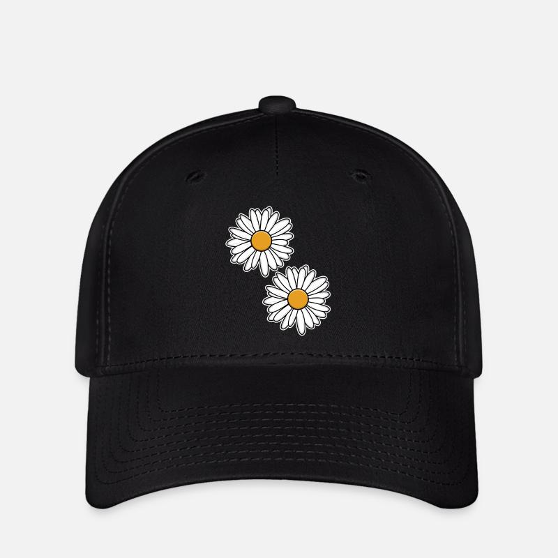 Margeriten-Design in Schwarz-Weiß - Flexfit Cap - Schwarz