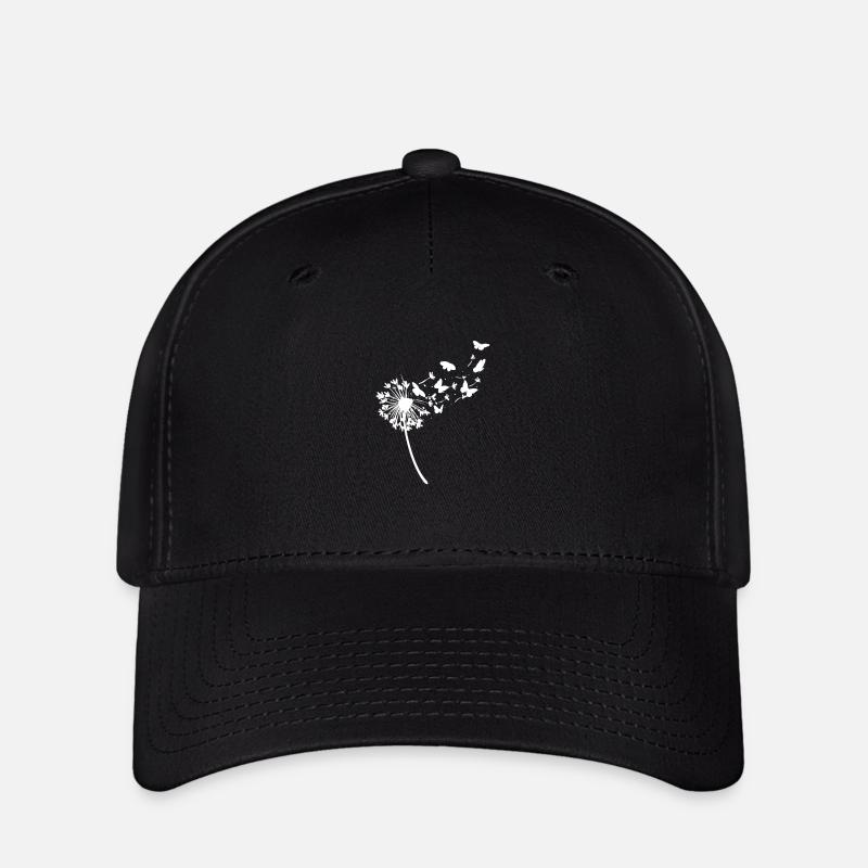 A Nice Blowball Dandelion With Butterflies Make A - Flexfit Cap - black