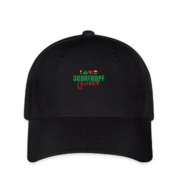 Schafkopf Queen Kartenspiel Spielkarte - Flexfit Cap - Schwarz - Vorne