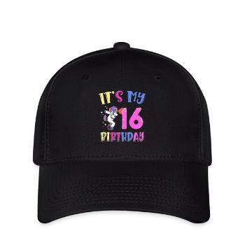 C’est mon 16e anniversaire en barbotant un poney licorne - Casquette Flexfit - noir - Devant