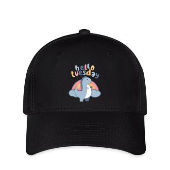 Kawaii Dinosaurier, Regebogen Hello-Tuesday Spruch - Flexfit Cap - Schwarz - Vorne