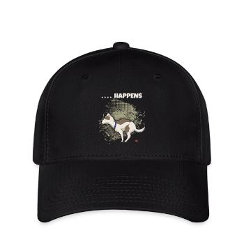 Shit happens Spruch, lustiger Hund im Comic Stil - Flexfit Cap - Schwarz - Vorne