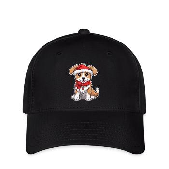 Hund mit Weihnachtsmütze - Flexfit Cap - Schwarz - Vorne