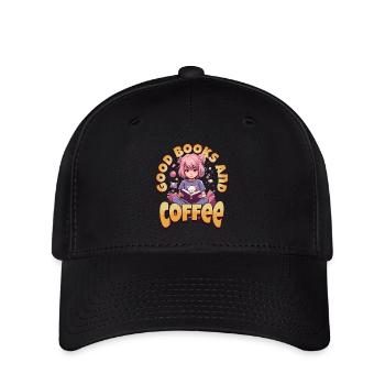 Books and Coffee - Kawaii Girl für Bücherwürmer - Flexfit Cap - Schwarz - Vorne