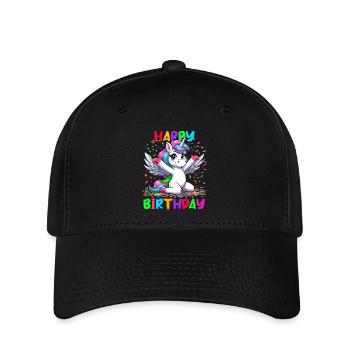 Geburtstag Einhorn Happy Birthday Kinder Konfetti - Flexfit Cap - Schwarz - Vorne