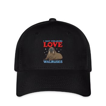 Walross Walrosse Walroß Walrus Geschenk - Flexfit Cap - Schwarz - Vorne