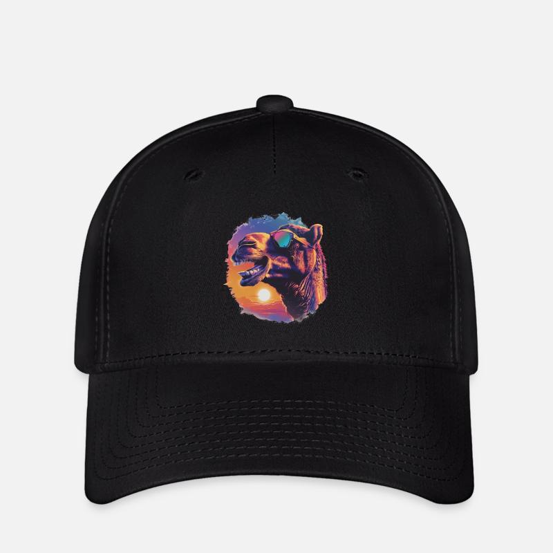 Chameau rieur au coucher du soleil. Portrait d’animal de compagnie, - Casquette Flexfit - noir