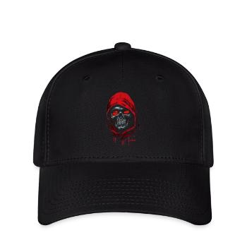 Roter Kapuzen dunkler Totenkopf - Flexfit Cap - Schwarz - Vorne