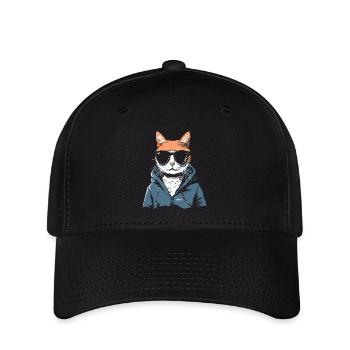 Super cool hoodie and cat sunglasses - Flexfit Cap - black - Front