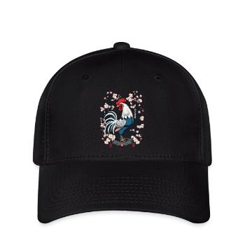Asian Rooster Cherry Blossoms Aesthetic Design - Flexfit Cap - black - Front