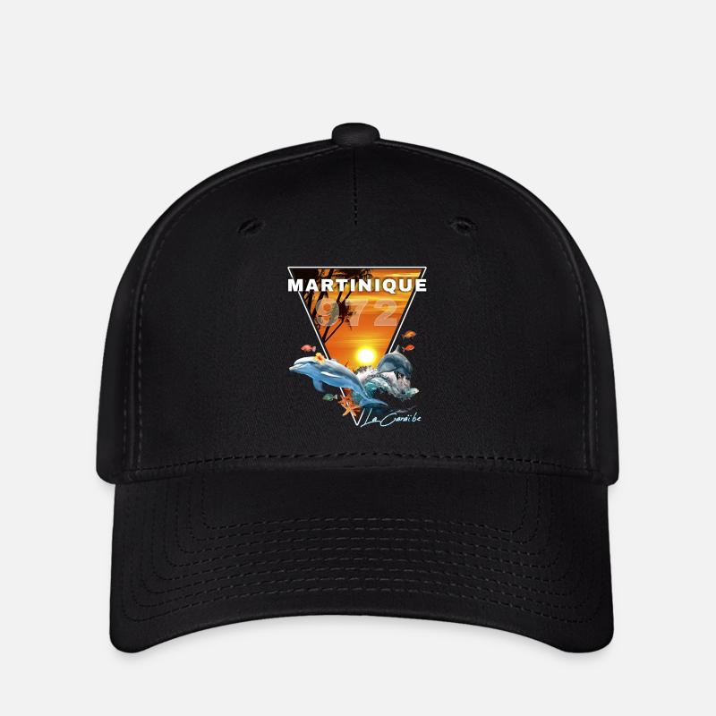 Martinique 972 Sunset Dolphin Coconut Palms - Flexfit Cap - black
