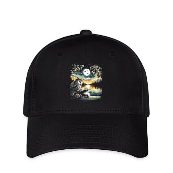 Owl Reading Book – Full Moon Seascape - Flexfit Cap - black - Front