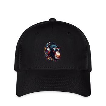 DJ Monkey Monkey Chimpanzee Casque Lunettes de soleil - Casquette Flexfit - noir - Devant