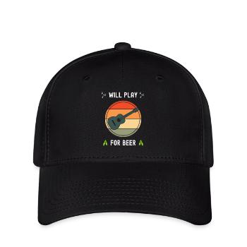 Funny Acoustic Guitarist Will Play For Beer - Flexfit Cap - black - Front