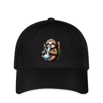 Faultier mit Bong Hanf Cannabis - Flexfit Cap - Schwarz - Vorne