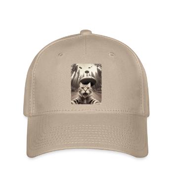 Lustiges Katzen Selfie Außerirdisches Raumschiff - Flexfit Cap - Khaki - Vorne