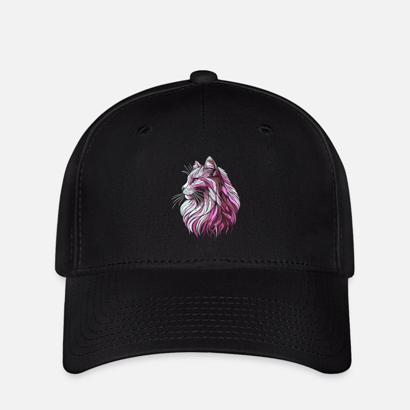 Pink cat head geometric art polygons - Flexfit Cap - black