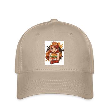 Anime girl loves big burgers - Flexfit Cap - khaki - Front