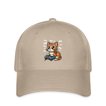 Video Game Gamer Zocken Katze Pew Computer Lustig - Flexfit Cap - Khaki - Vorne