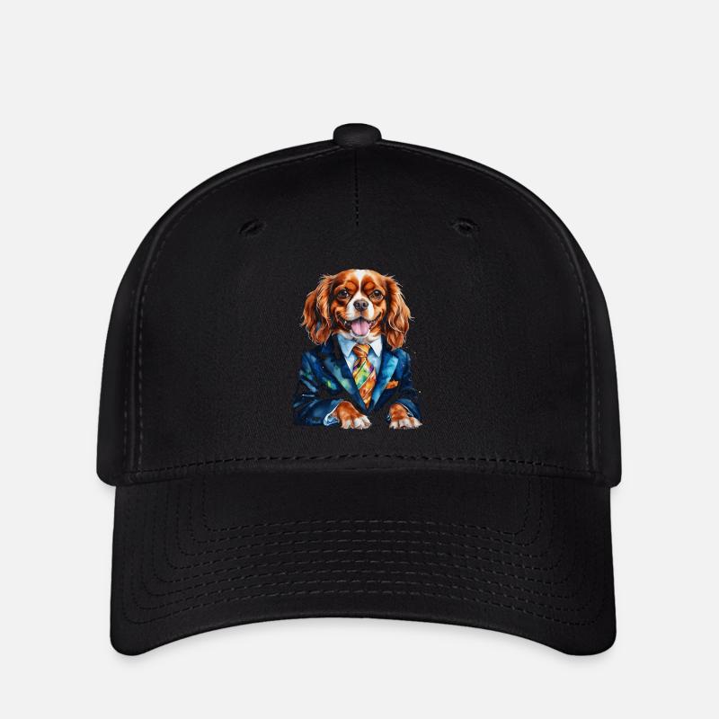 Cavalier King Charles Spaniel Suit Dog Print - Flexfit Cap - black