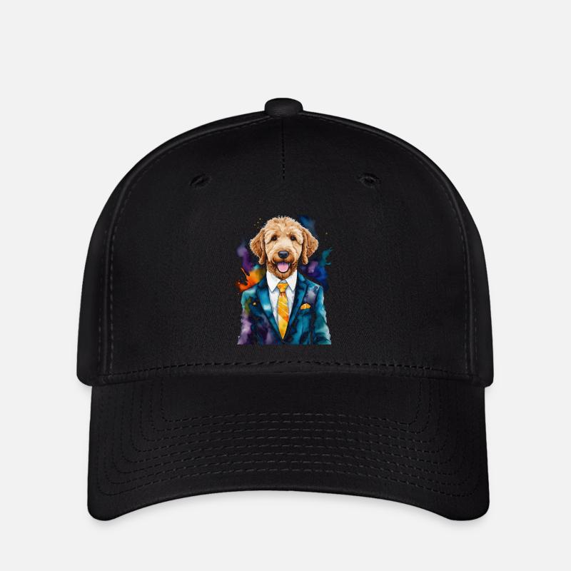 Goldendoodle Suit Dog Animal Design Print - Flexfit Cap - black