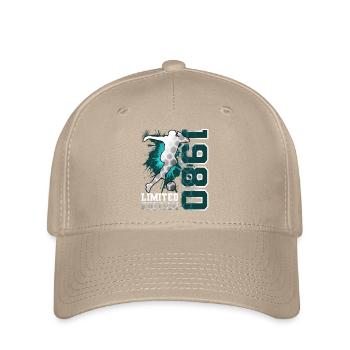 1980 Geboren Fußball Limited Edition Geburtstag - Flexfit Cap - Khaki - Vorne