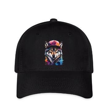 Wolf Snapback Cap Colorful Animal Design Print - Flexfit Cap - black - Front