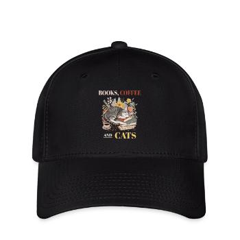 Books, Coffee And Cats - Perfekter Tag für - Flexfit Cap - Schwarz - Vorne
