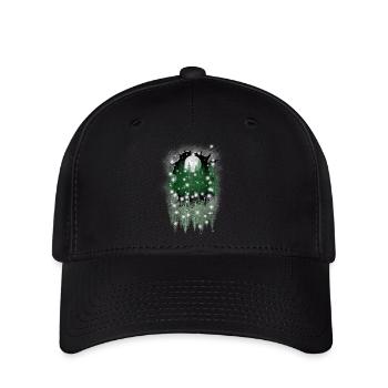 mystical nature moon forest spruce trees reflection - Flexfit Cap - black - Front