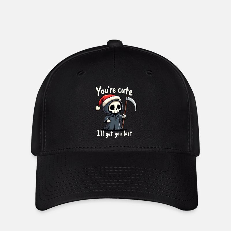 Cute Grim Reaper in Santa Hat - You're Cute - Flexfit Cap - black