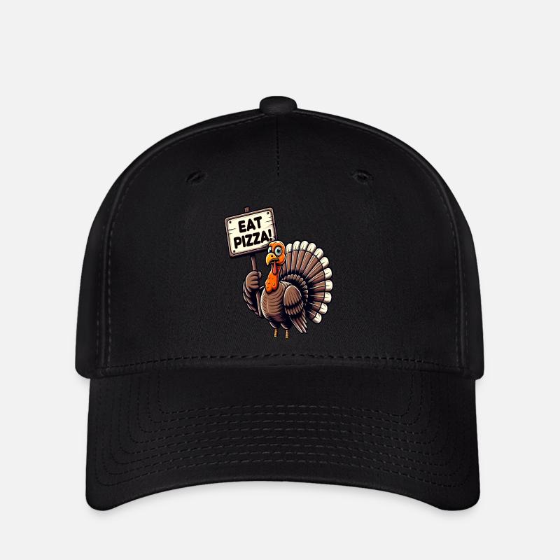 Funny Turkey "Eat Pizza" Design - Flexfit Cap - black