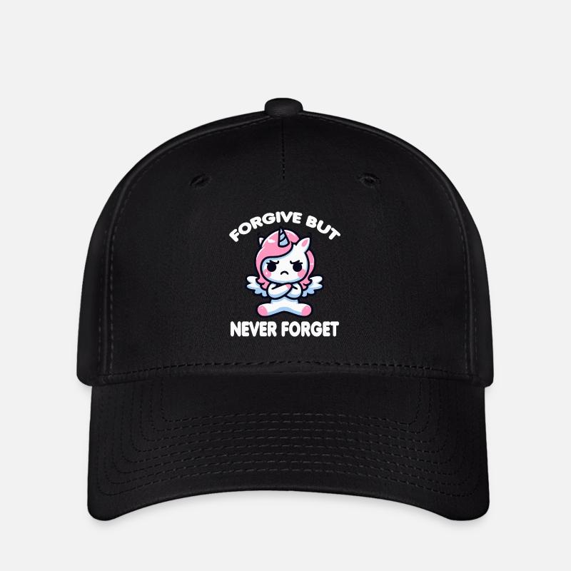 Forgive But Never Forget Cute Unicorn Funny - Flexfit Cap - black
