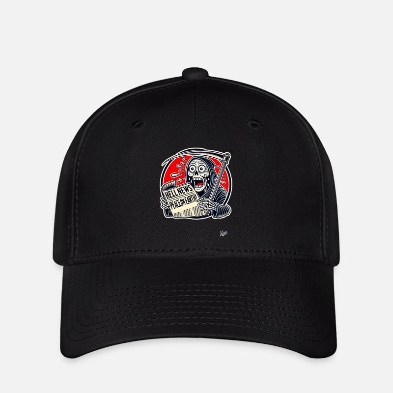 Grim Reaper lisant le journal, la paix sur terre - Casquette Flexfit - noir