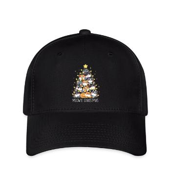Meowy Christmas Lustiger Katzenbaum Weihnachten - Flexfit Cap - Schwarz - Vorne