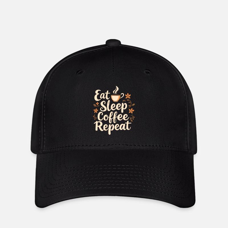 Manger du café de sommeil Répéter le café Café drôle - Casquette Flexfit - noir
