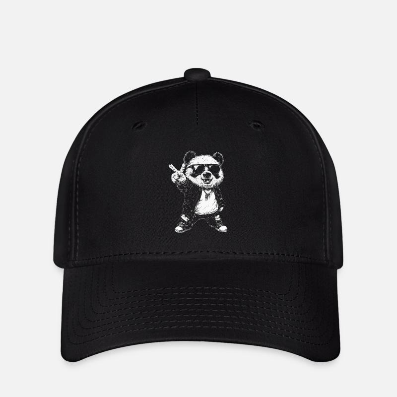 Cool Panda With Sunglasses And Peace Sign - Flexfit Cap - black