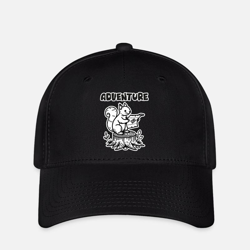 Écureuil tenant une carte - Design « Aventure » - Casquette Flexfit - noir