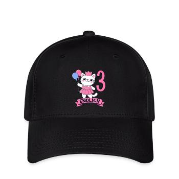 Katze Geburtstagsmotiv Endlich 3 Jahre Mädchen - Flexfit Cap - Schwarz - Vorne
