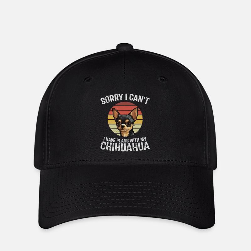Chihuahua ludique avec coucher de soleil rétro - Casquette Flexfit - noir