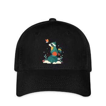 Waschbär & Schmetterling-Niedliches Waldtier-Motiv - Flexfit Cap - Schwarz - Vorne