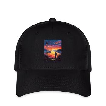 Ambiance nocturne aux Pays-Bas avec des moulins à vent - Casquette Flexfit - noir - Devant