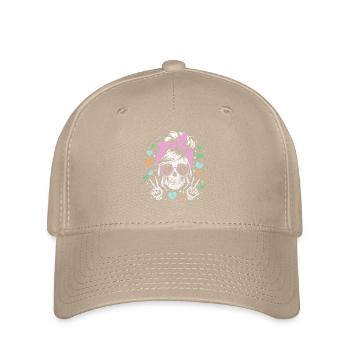 Verspieltes Totenkopf-Mädchen mit Herz-Akzenten - Flexfit Cap - Khaki - Vorne