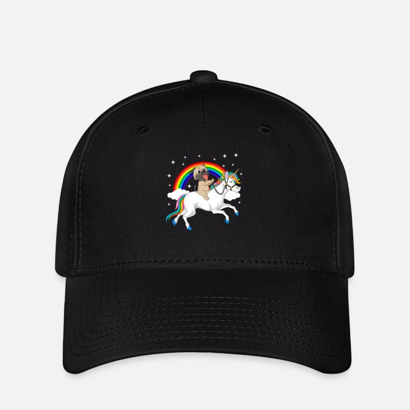 Pug Riding Unicorn Tee - Flexfit Cap - black