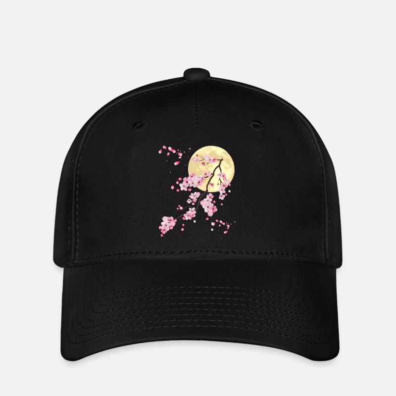 Vollmond mit Kirschblüte - Flexfit Cap - Schwarz