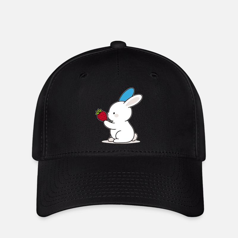 Blau-Ohr-Hase; Häschen mit Erdbeere - Flexfit Cap - Schwarz
