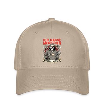 Ich Hasse Menschen Erstmal Kaffee Skelett Fun - Flexfit Cap - Khaki - Vorne